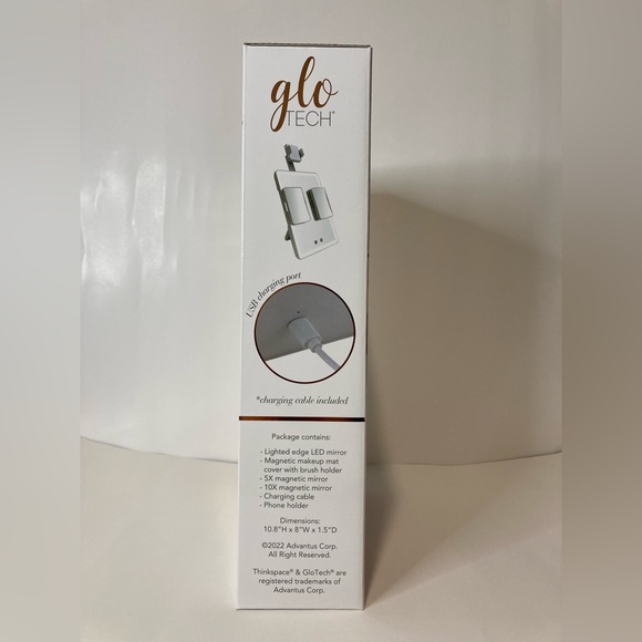 GloTech Portable Beauty LED Travel Mirror with Makeup Mat Cover Touch Sensor - Picture 2 of 7